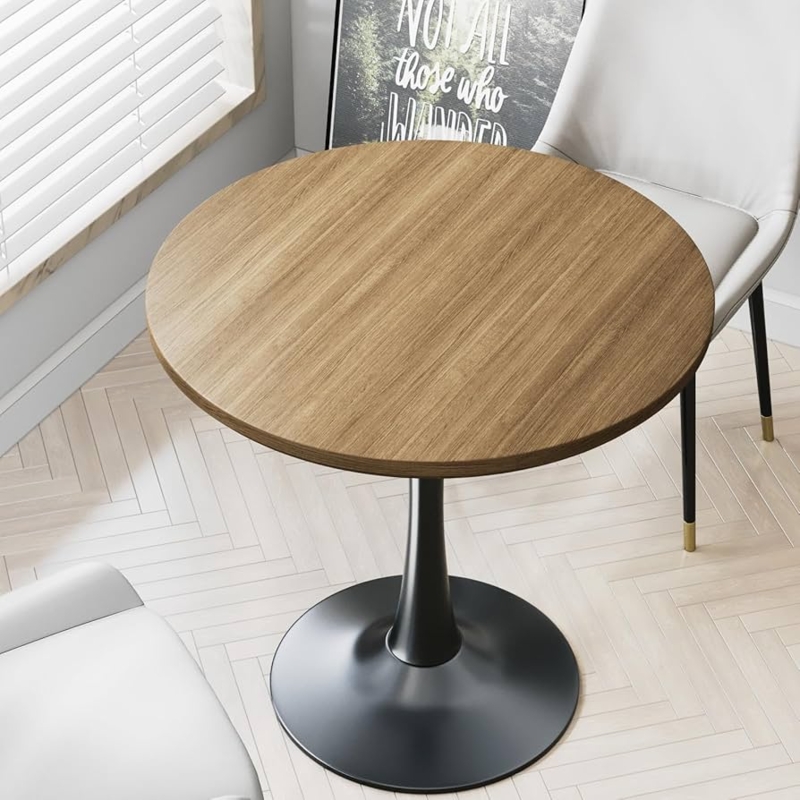 Dining Table Round Black Tulip Pedestal Base Compact Wood Top