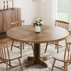 Dining Table Round Brown Wood with Cross Pedestal Base