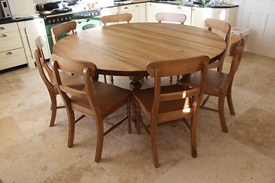 Dining Table Round Chunky Oak Pedestal Ladder Back