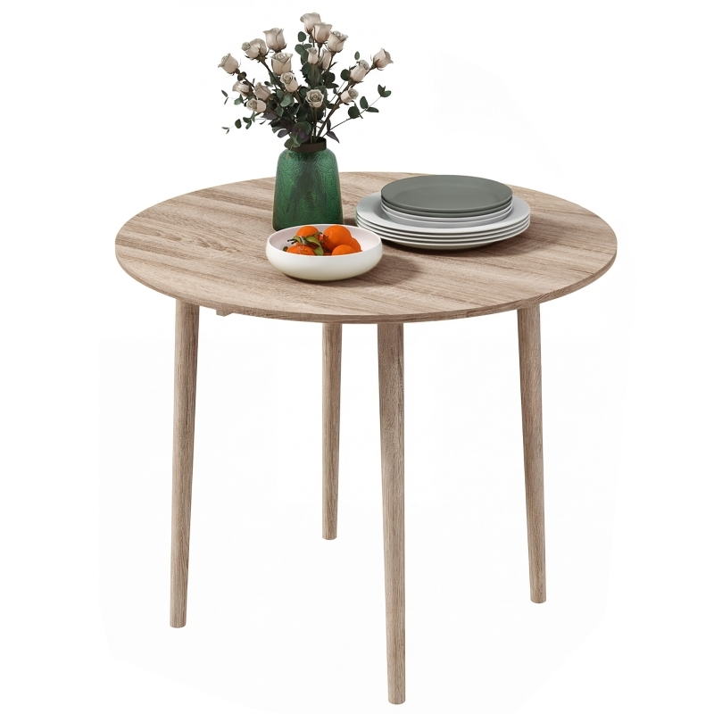 Dining Table Round Drop Leaf Oak Color Tapered Legs Scandinavian Style