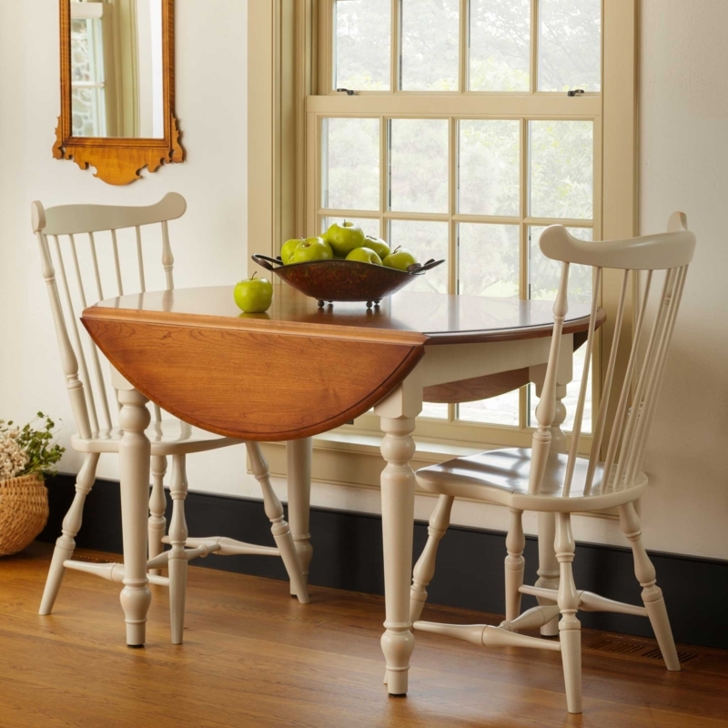 Dining Table Round Drop Leaf Two Tone Farmhouse Turned Legs Small Space