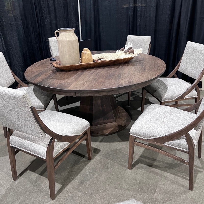 Dining Table Round Faceted Pedestal Base Dark Walnut Mid Century