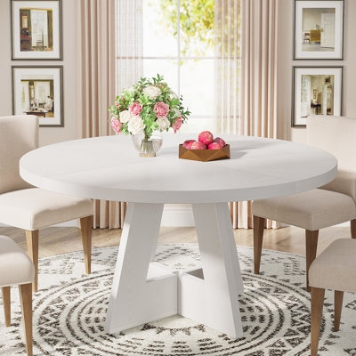 Dining Table Round Farmhouse Intersecting Pedestal Base