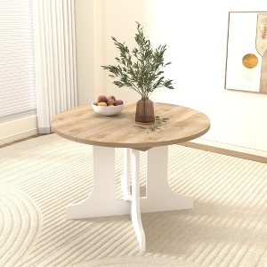 Dining Table, Round Farmhouse White Pedestal with Wood Top