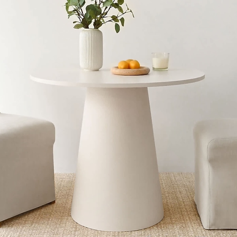 Dining Table Round Minimalist with Sculptural Conical Pedestal Base