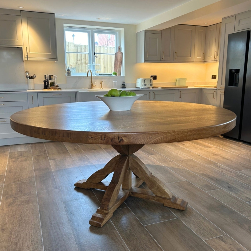 Dining Table Round Rustic Wood with Chunky Thick Top
