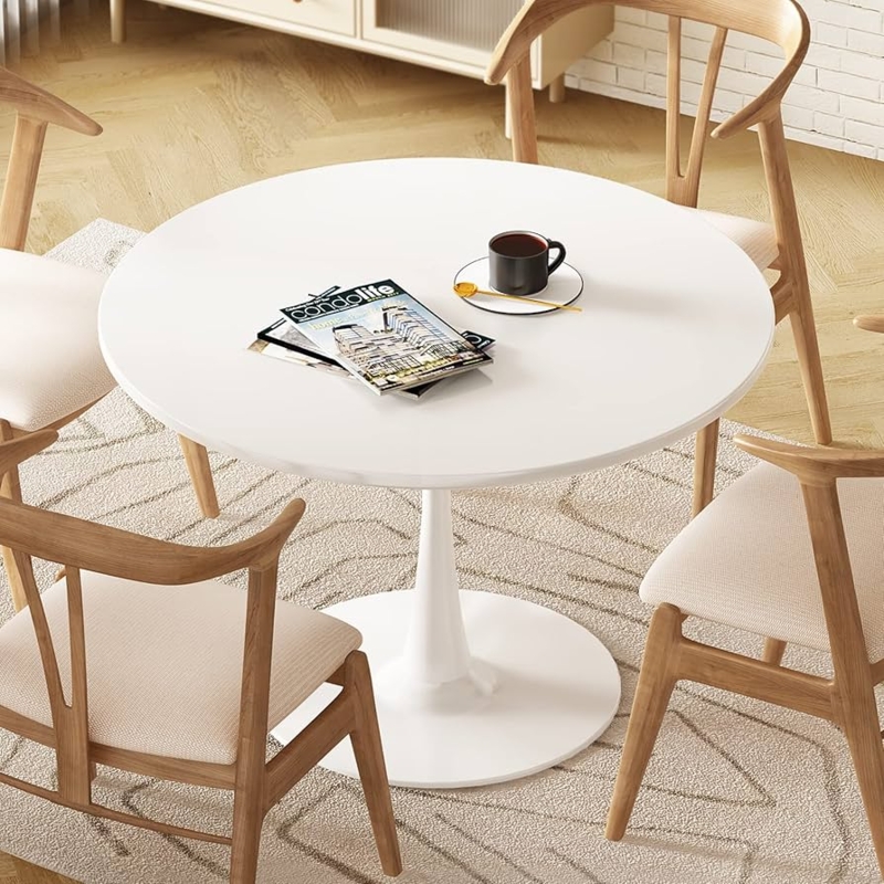 Dining Table Round Tulip Pedestal Base Minimalist Design
