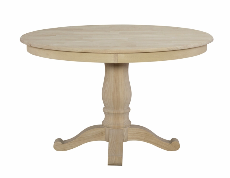Dining Table Round Turned Pedestal Light Wood Farmhouse Style