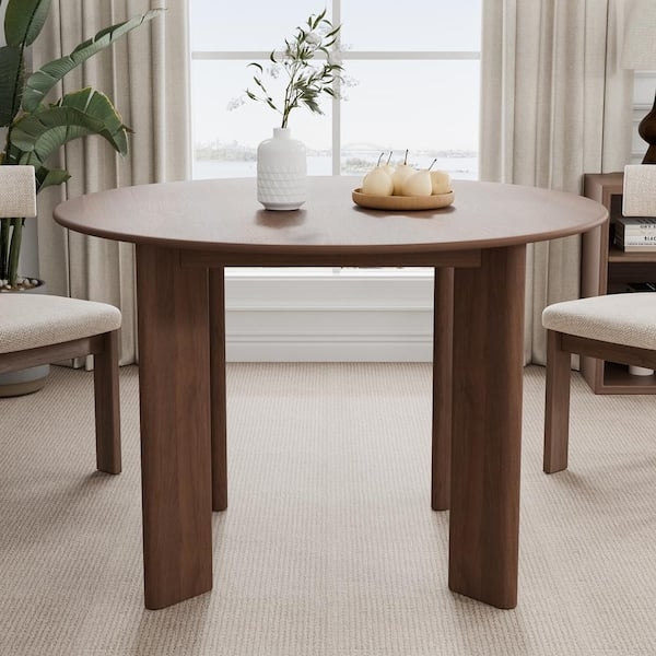 Dining Table Round Walnut with Thick Legs Minimalist Design