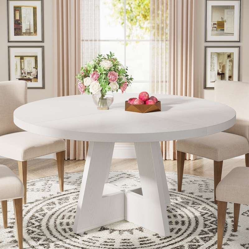 Dining Table Round Whitewashed Architectural Pedestal Base Modern