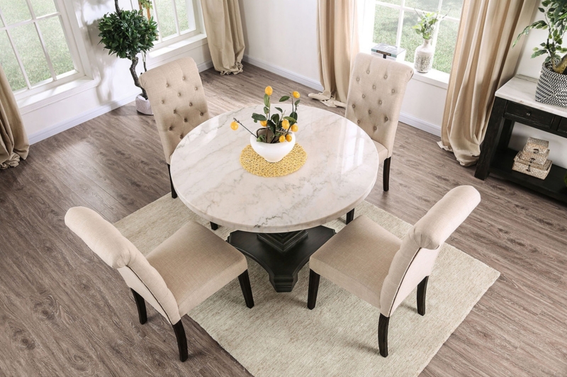 Dining Table Round with Black Ribbed Pedestal Surface