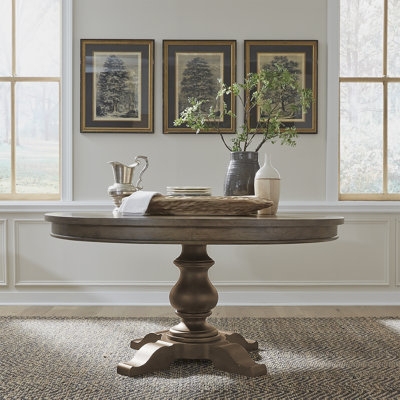 Dining Table Round Wood Turned Pedestal Base Traditional