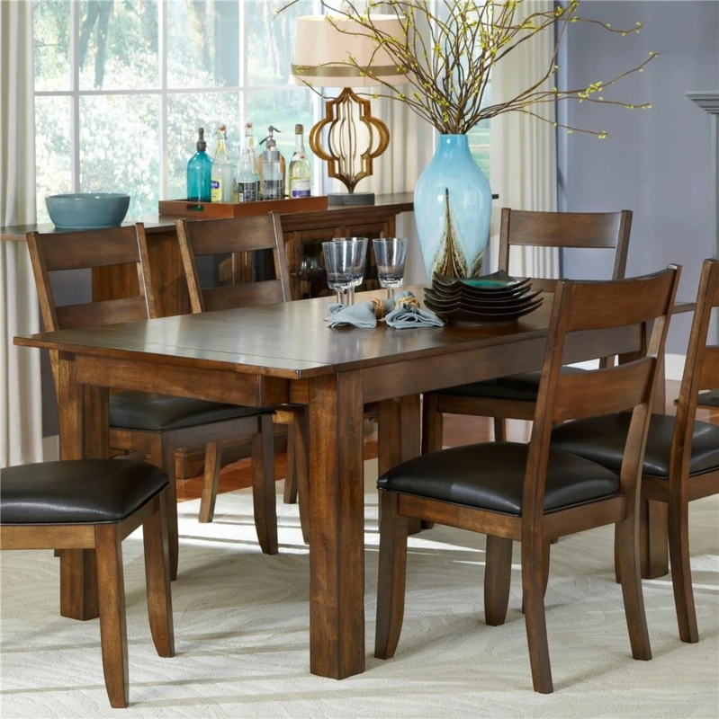 Dining Table Rustic Whiskey Brown Extendable Wood Toned Design