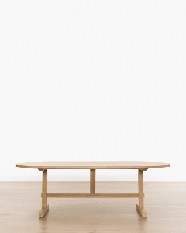 Dining Table, Scandinavian Minimalist Oval H-Frame Light Wood