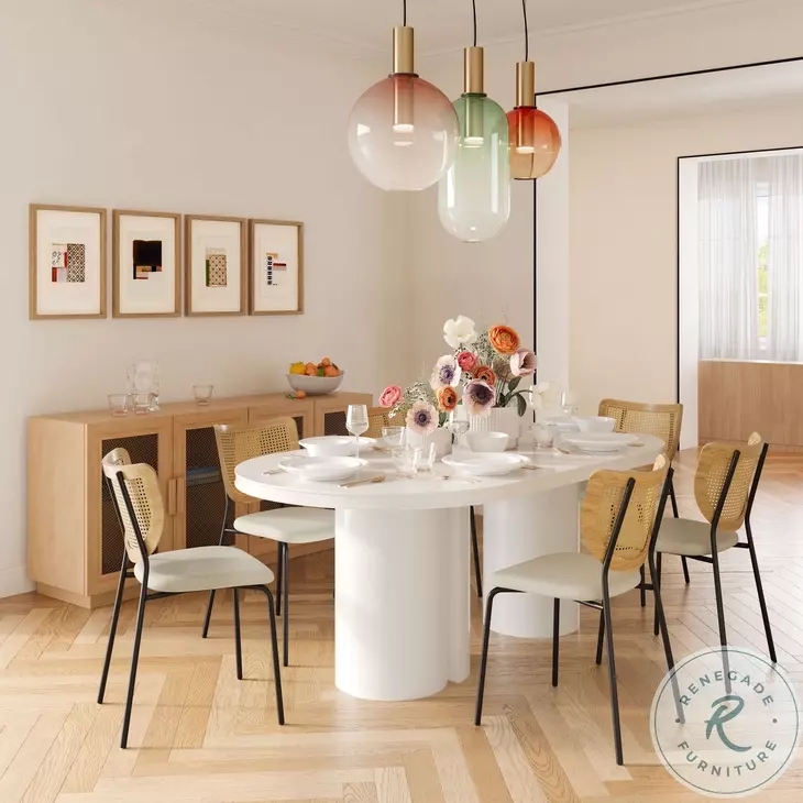 Dining Table Scandinavian Oval Glossy Lacquer Finish Twin Pedestal Base