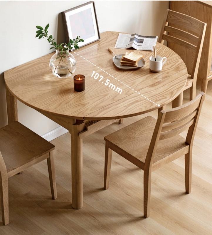 Dining Table Scandinavian Style Natural Grain Round Folding Top