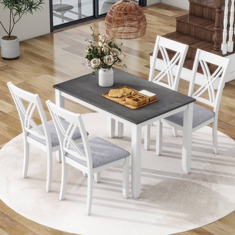 Dining Table Set 5-Piece Two-Tone with Modern X-Back Dining Chairs