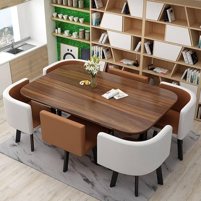 Dining Table Set 7 Piece Walnut White Two-Tone Chairs