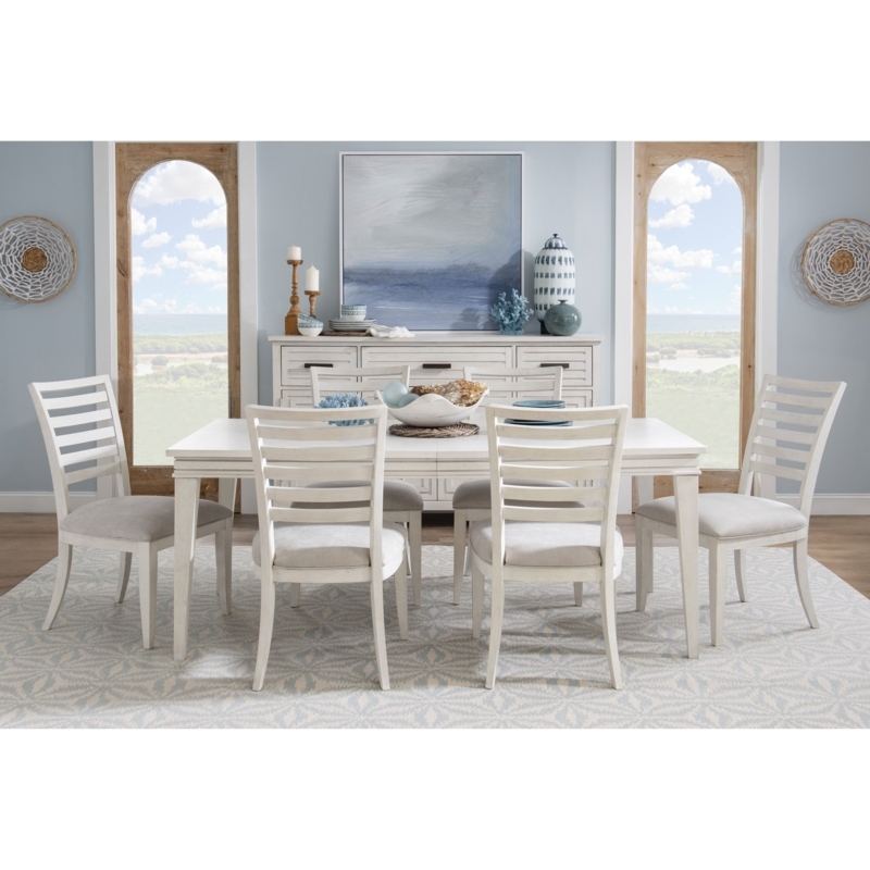 Dining Table Set 7-Piece Whitewashed Ladder Back Coastal