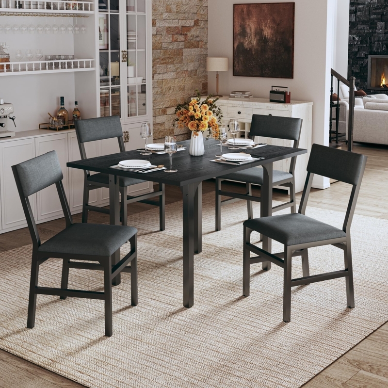 Dining Table Set Black Finish Industrial Drop Leaf Table