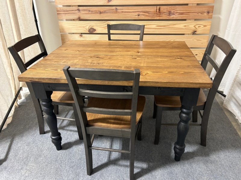 Dining Table Set Black Turned Legs Provincial Brown Top Ladder Back