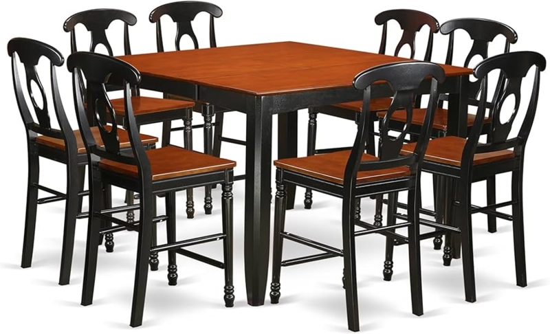 Dining Table Set Circular Back Cutout 9 Piece Two Tone