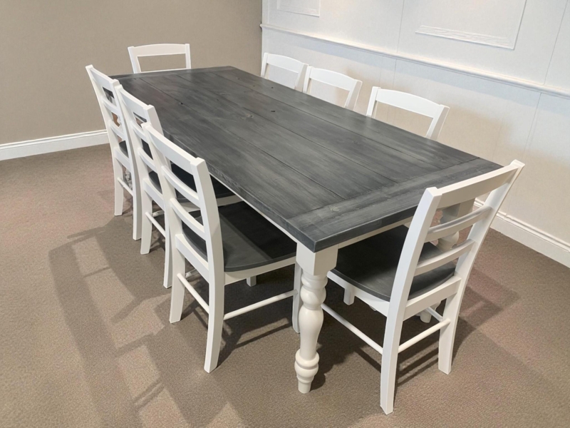 Dining Table Set Cross Back Chairs Chunky Harvest Legs Bench