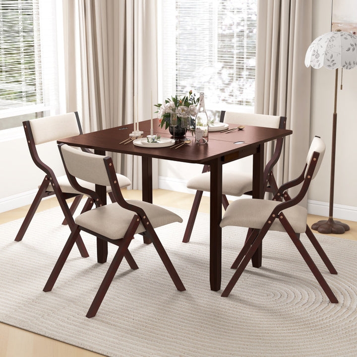 Dining Table Set Expandable Wood Folding Chairs Storage