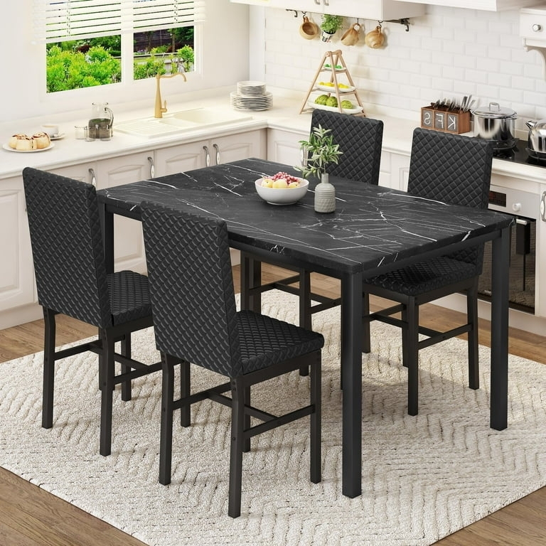 Dining Table Set Faux Marble Diamond Quilted Chairs Small Space