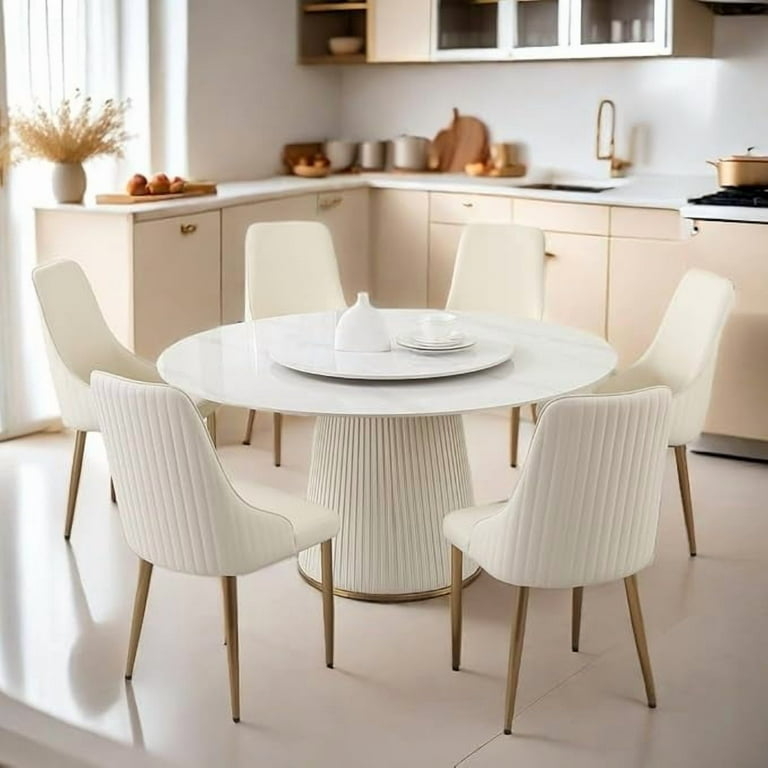 Dining Table Set featuring a Built-In Lazy Susan and Ribbed Pedestal