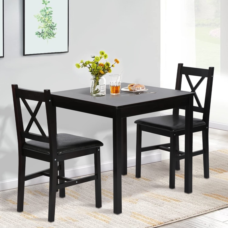 Dining Table Set For 2 with Espresso Finish and Cross-Back Chairs
