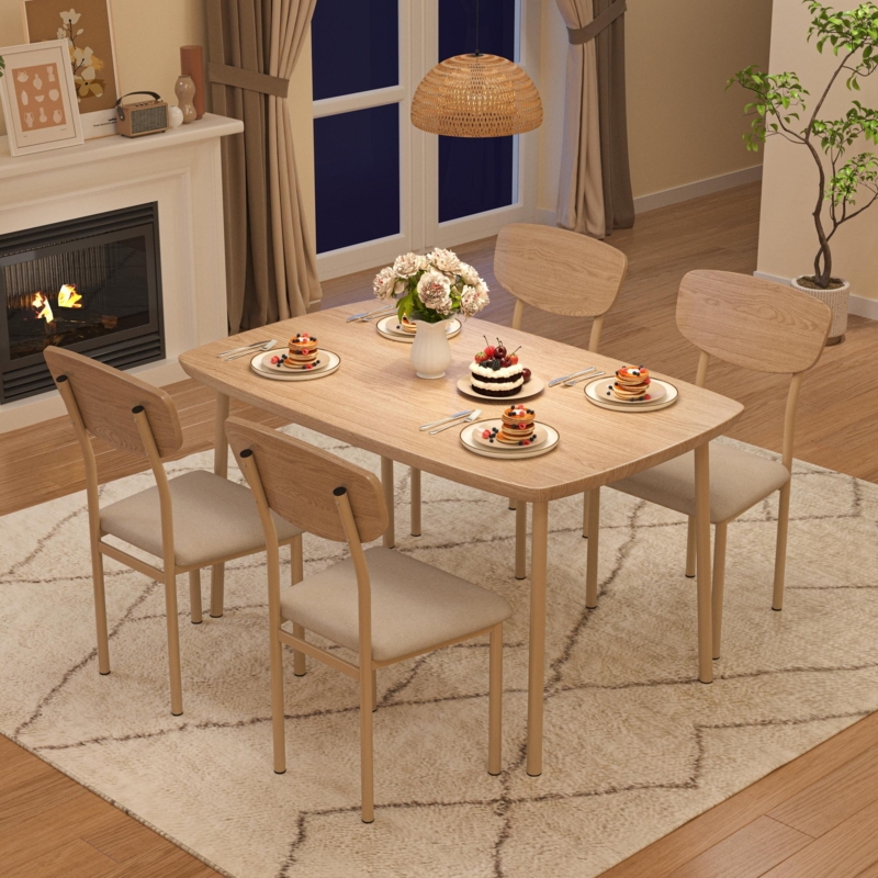 Dining Table Set Grey Wood Industrial Style Bench Black Metal Legs