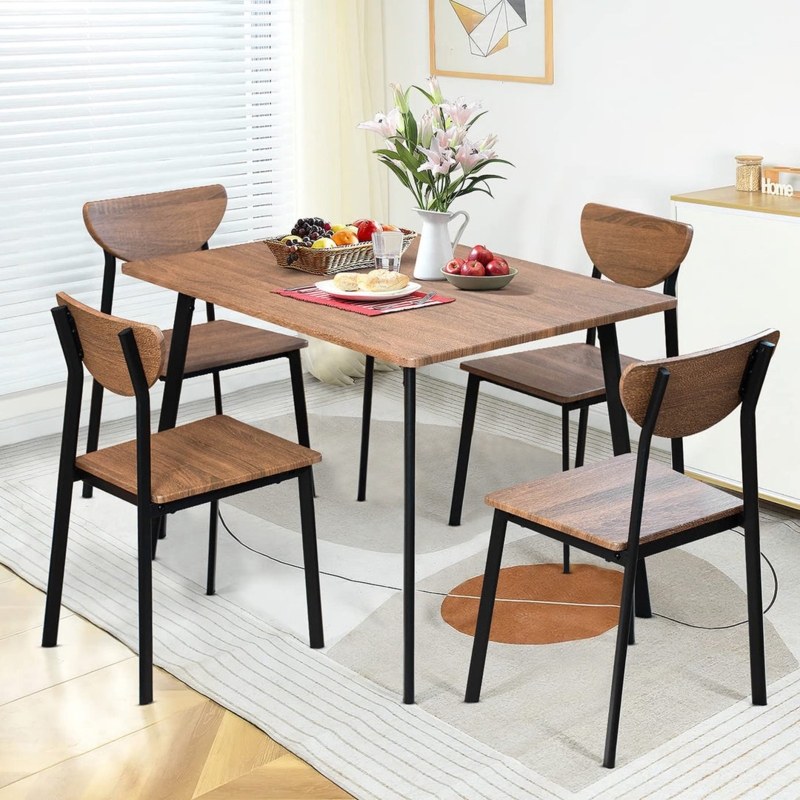 Dining Table Set Industrial Metal Frame Backless Stools For Small Spaces