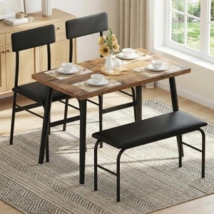 Dining Table Set Industrial Rustic Top Upholstered Bench