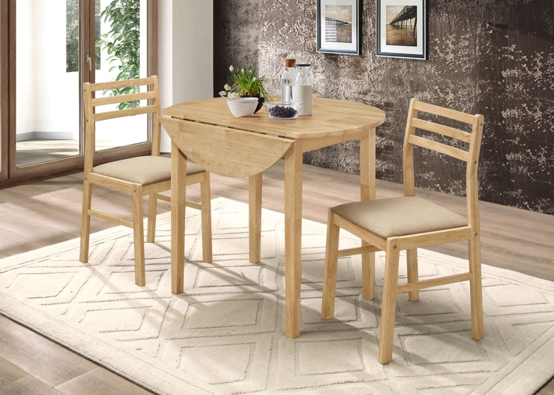 Dining Table Set Light Wood Round Drop Leaf Slatted Back Scandinavian