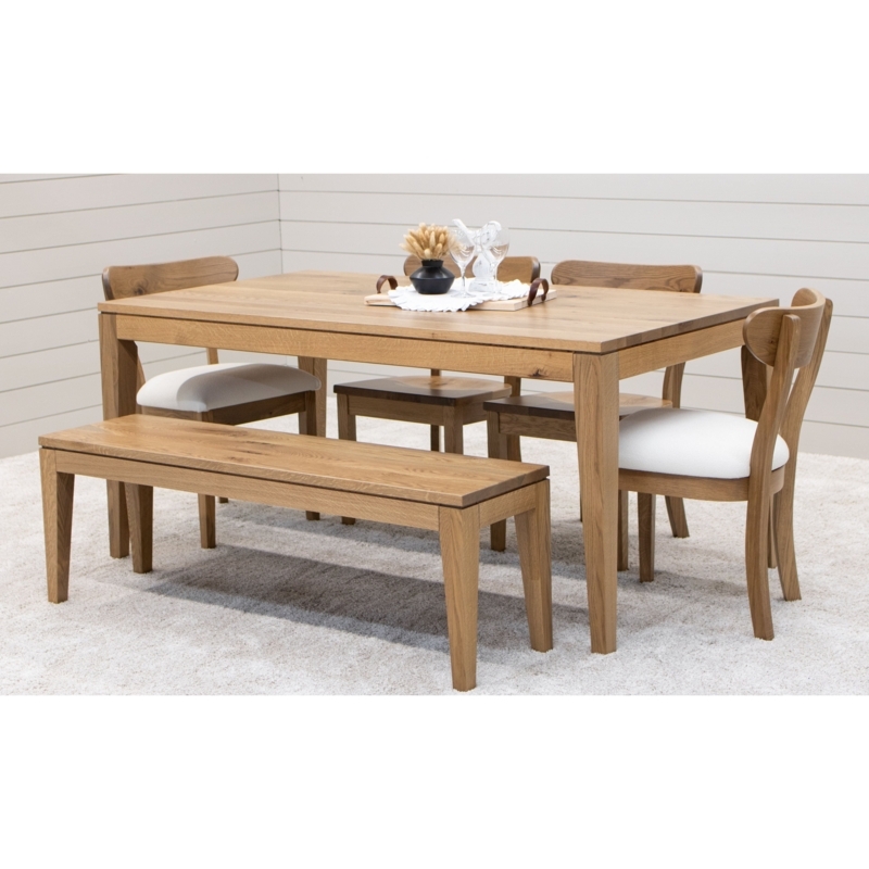 Dining Table Set Light Wood Tapered Legs Curved Back Chairs Bench