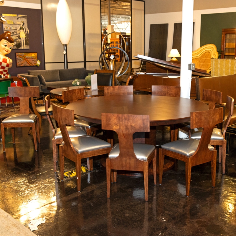 Dining Table Set Mahogany T-Back Chairs Silver 10 Pc