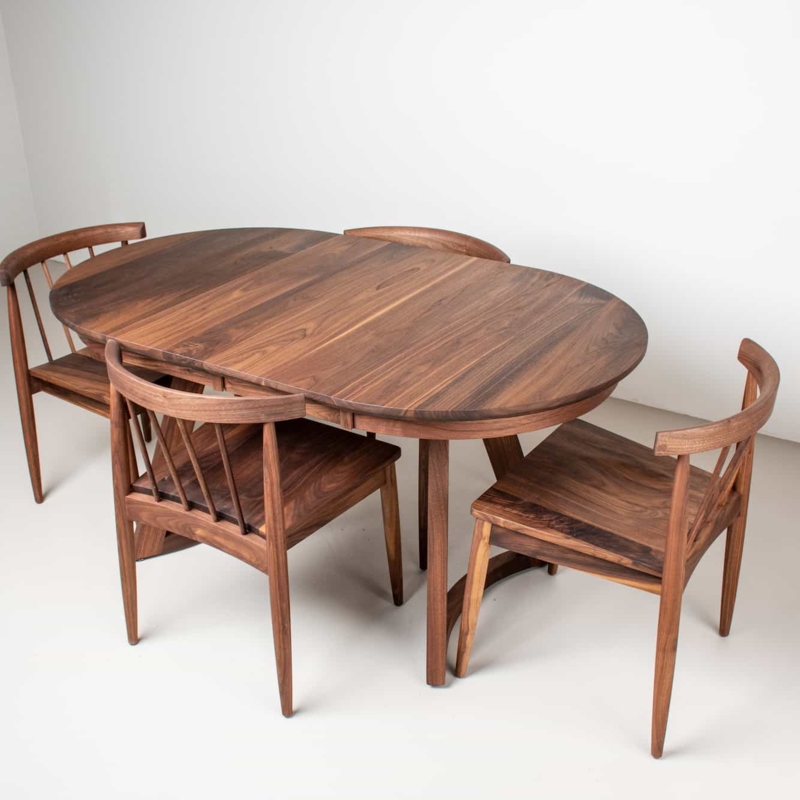 Dining Table Set Mid Century Walnut Oval Extendable Spindle Back Chairs