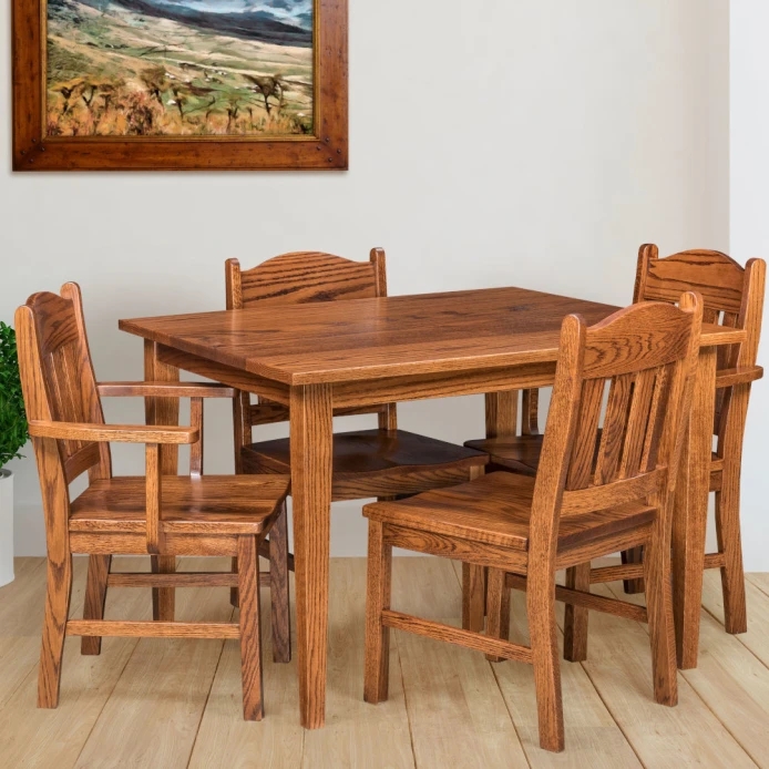 Dining Table Set Mission Slat Back Wood Toned Craftsman Style