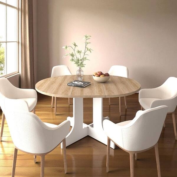 Dining Table Set, Modern Farmhouse Oak and White Upholstered Seating