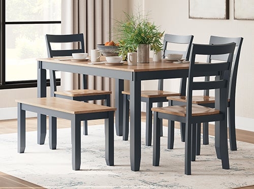 Dining Table Set Modern Farmhouse Table with Bench Slate Blue 6-Piece
