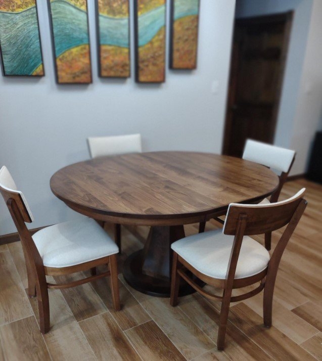 Dining Table Set Round Mid Century Wood with Upholstered Chairs