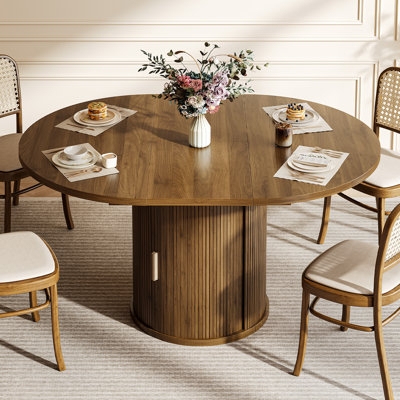Dining Table Set Round Top Storage Pedestal Modern Farmhouse Style