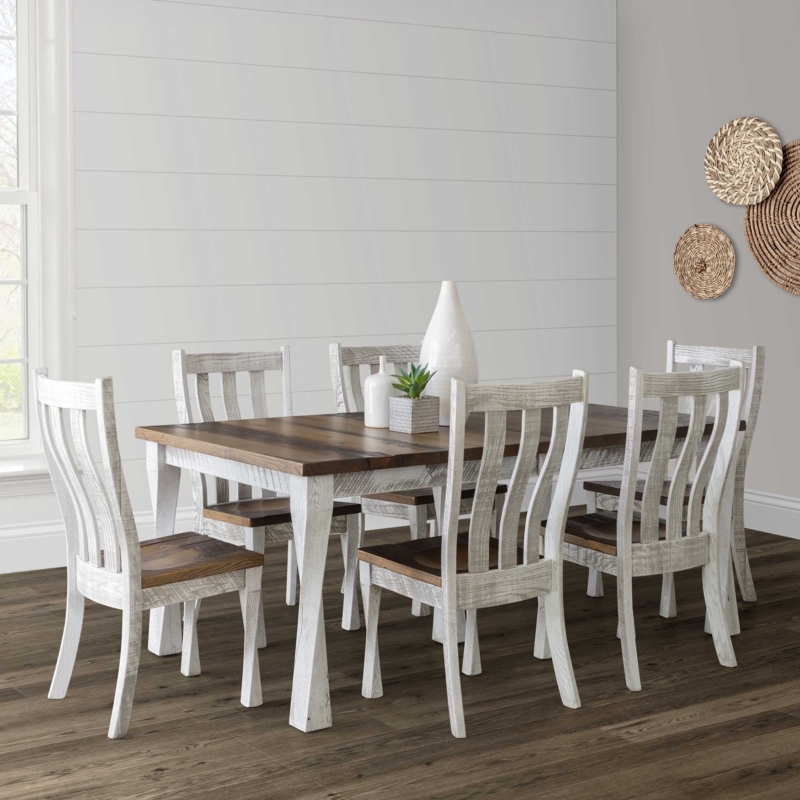 Dining Table Set Rustic Two-Tone Whitewashed Slat Back Chairs