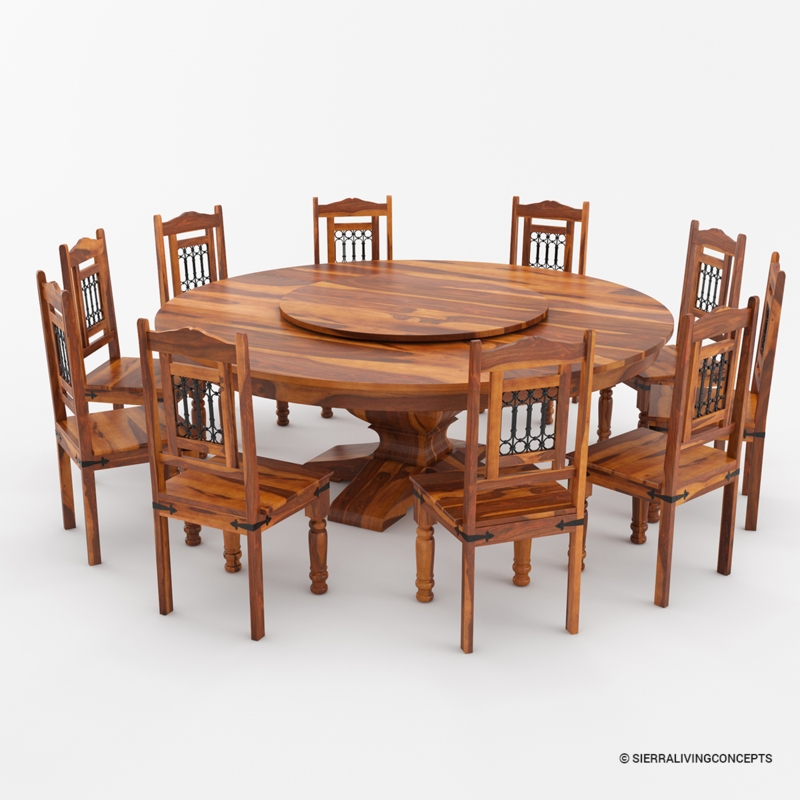 Dining Table Set Rustic Wood Metal Scrollwork 10 Seat