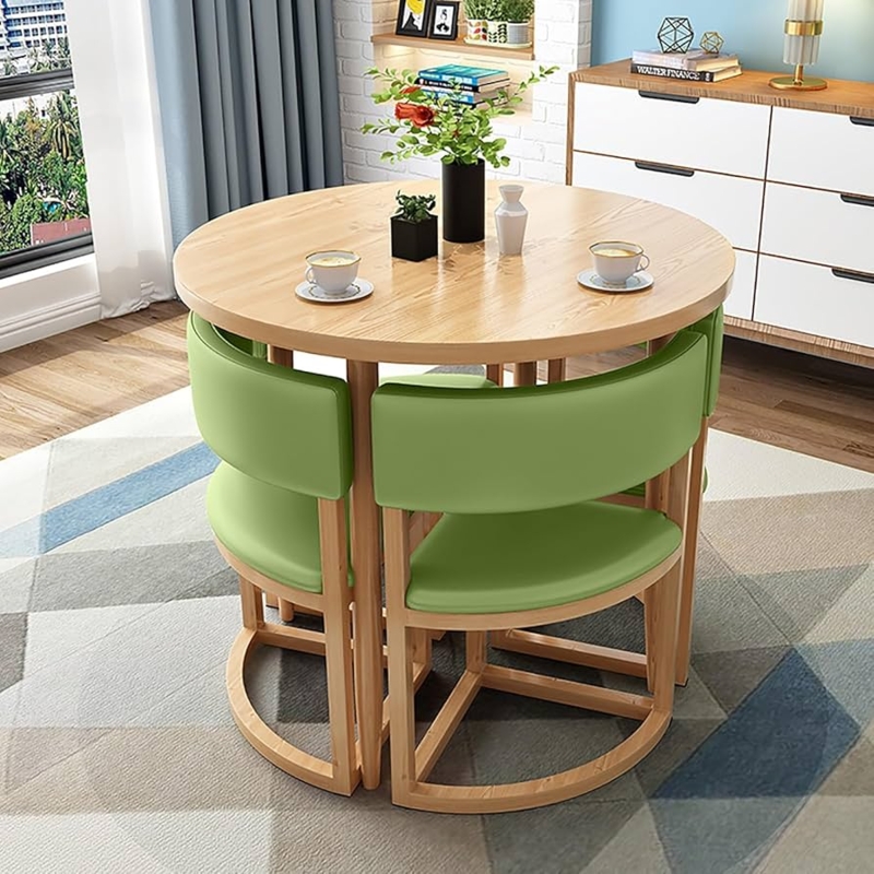 Dining Table Set Sage Green Leather-Like Nesting Design Compact