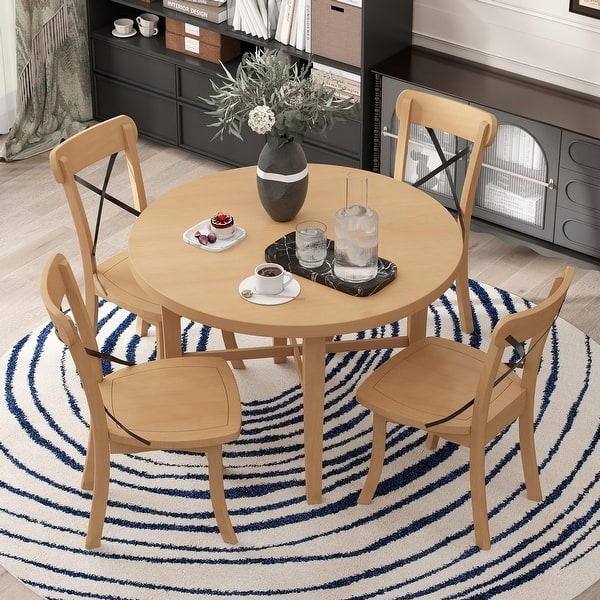 Dining Table Set Scandinavian X-Back Round Light Wood