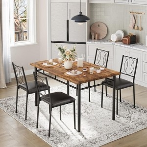 Dining Table Set Scroll Back Chairs Industrial Metal Wood Look Top