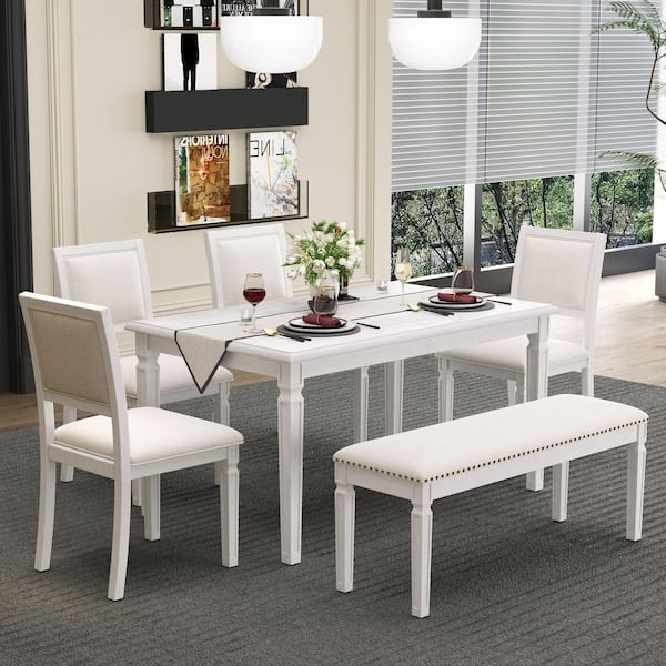 Dining Table Set Six Piece Nailhead Bench Detail Extendable