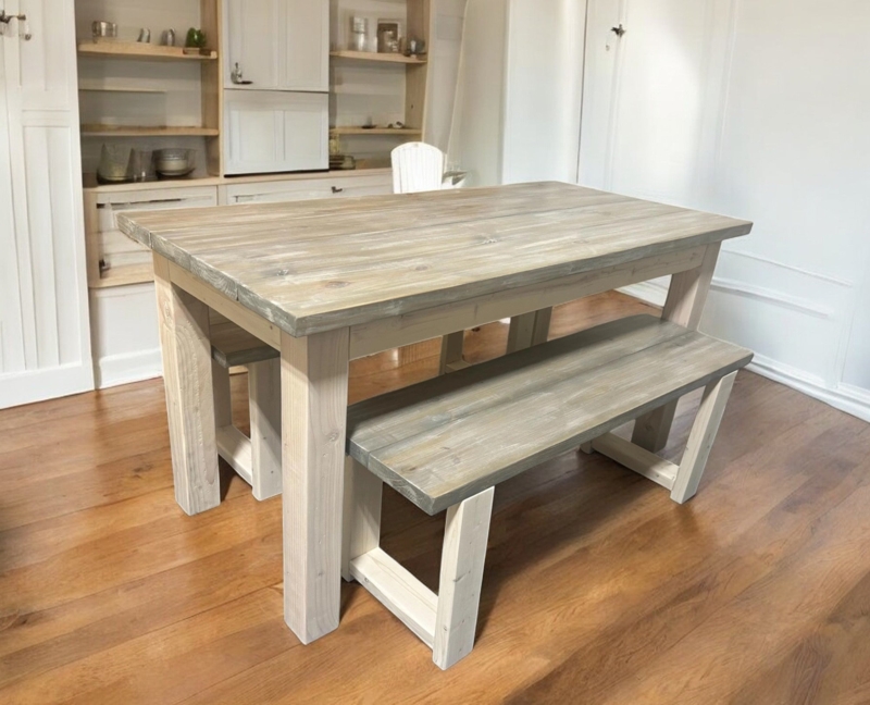 Dining Table Set Small Space Rustic Farmhouse Backless Benches